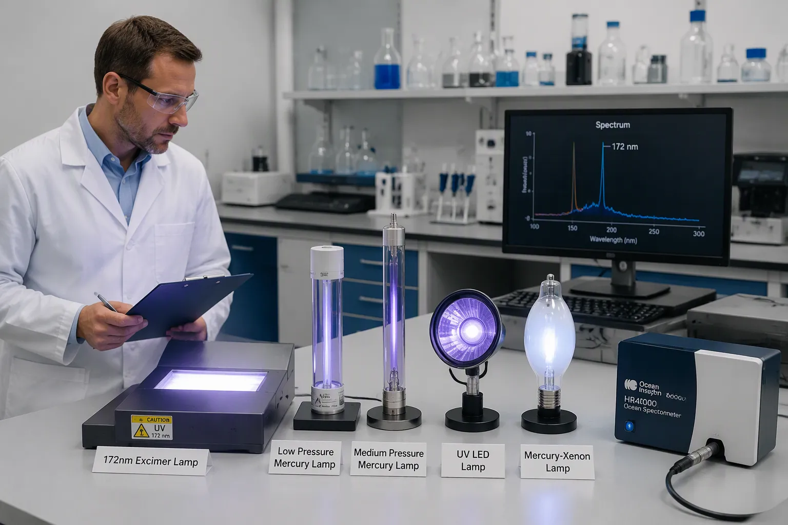 ¿Cómo se compara una lámpara de excímero de 172 nm con otras lámparas UV?